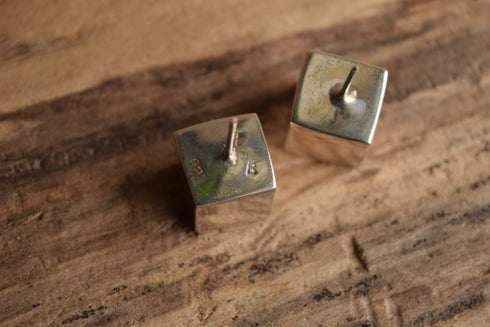 Modernist Cube Earrings Signed Sterling Silver HOB
